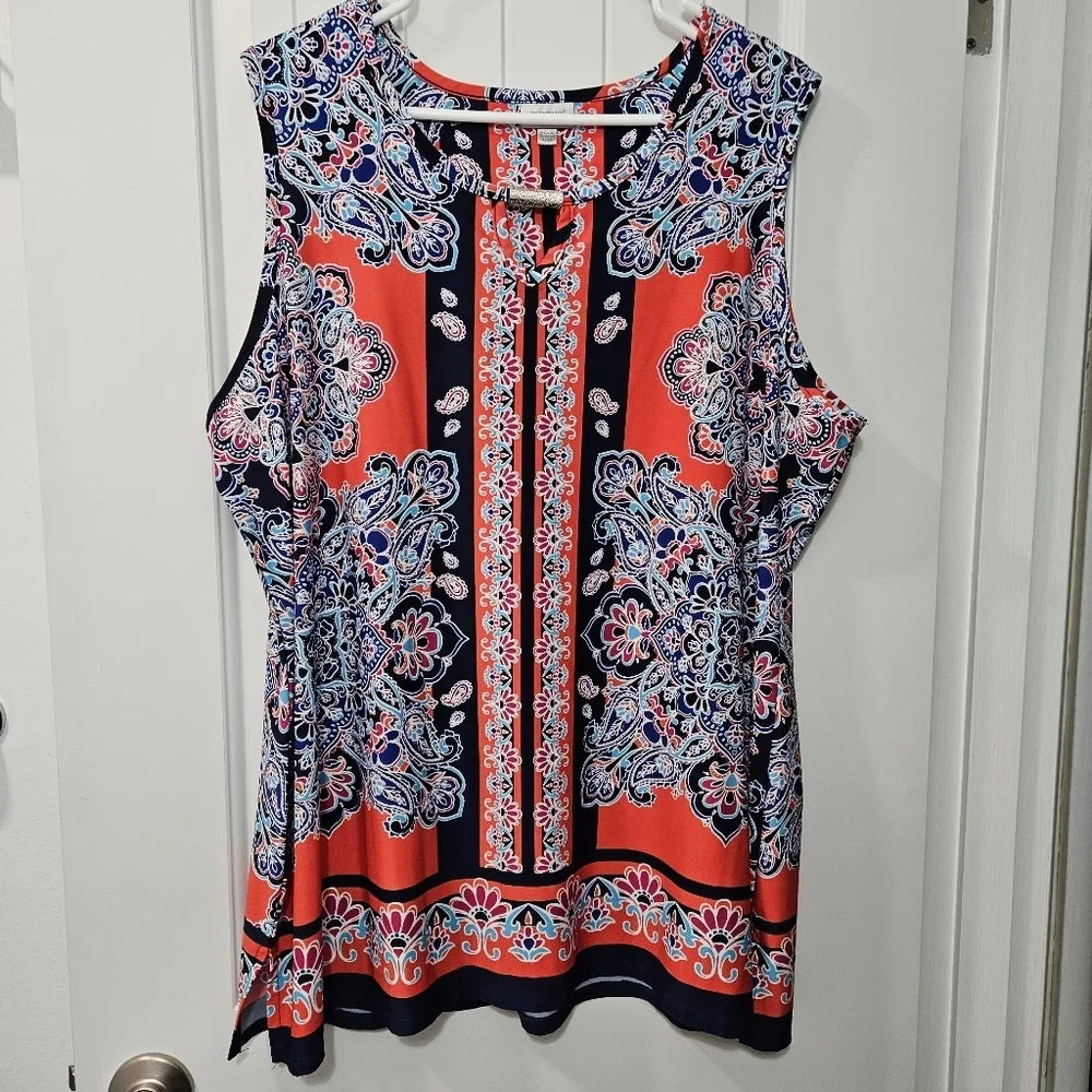 Avenue Boho Sleeveless Top - Orange and Blue - Plus Size 18/20 - Picture 1 of 5